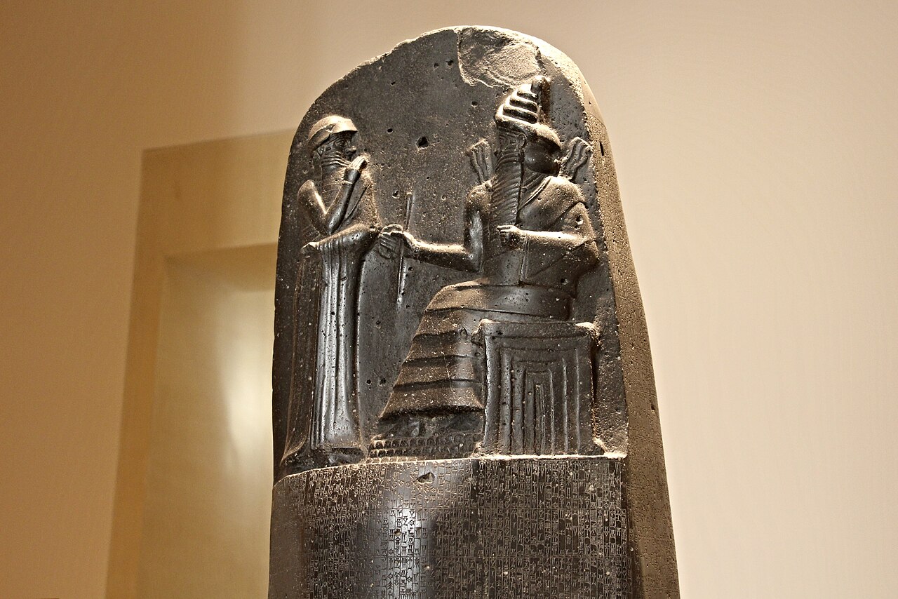 Estela del Código de Hammurabi, diorita, hacia 1750 a.C., arte babilónico