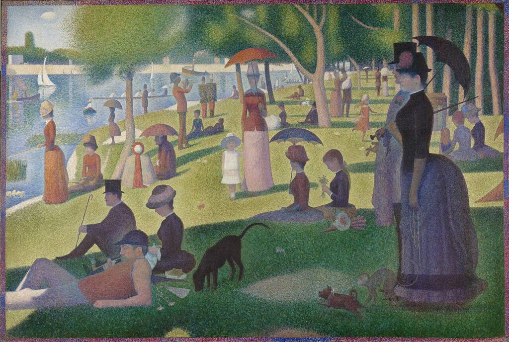 Tarde de domingo en la isla de la Grande Jatte, de Georges Seurat, puntillismo